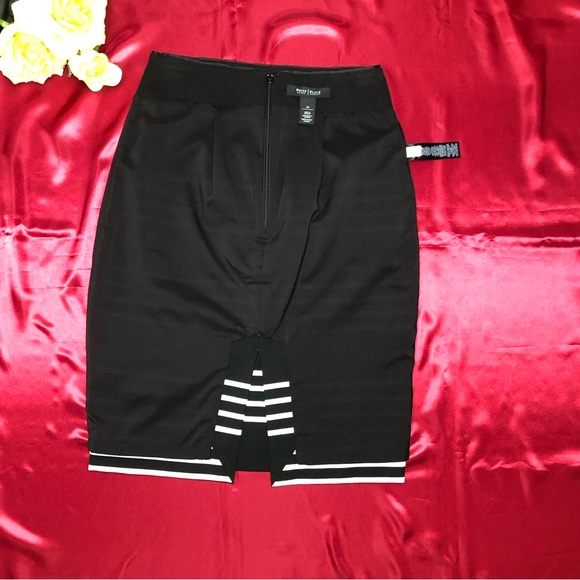 White House Black Market (WHBM) Ponté Stripe Pencil Skirt Black & White - Picture 7 of 10
